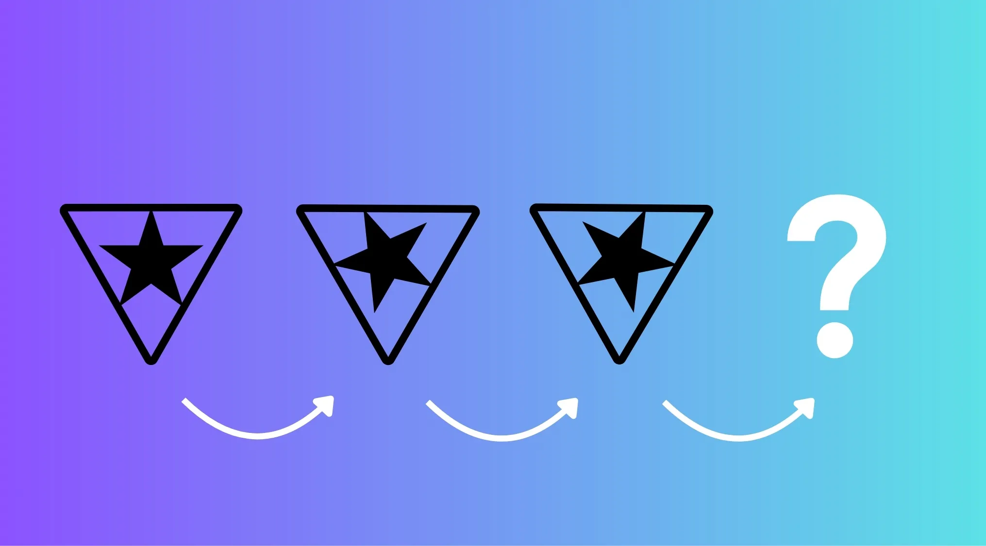 Pattern recognition cognitive test: A sequence of black stars inside triangles on a gradient background, posing the question Which shape is next in the sequence?