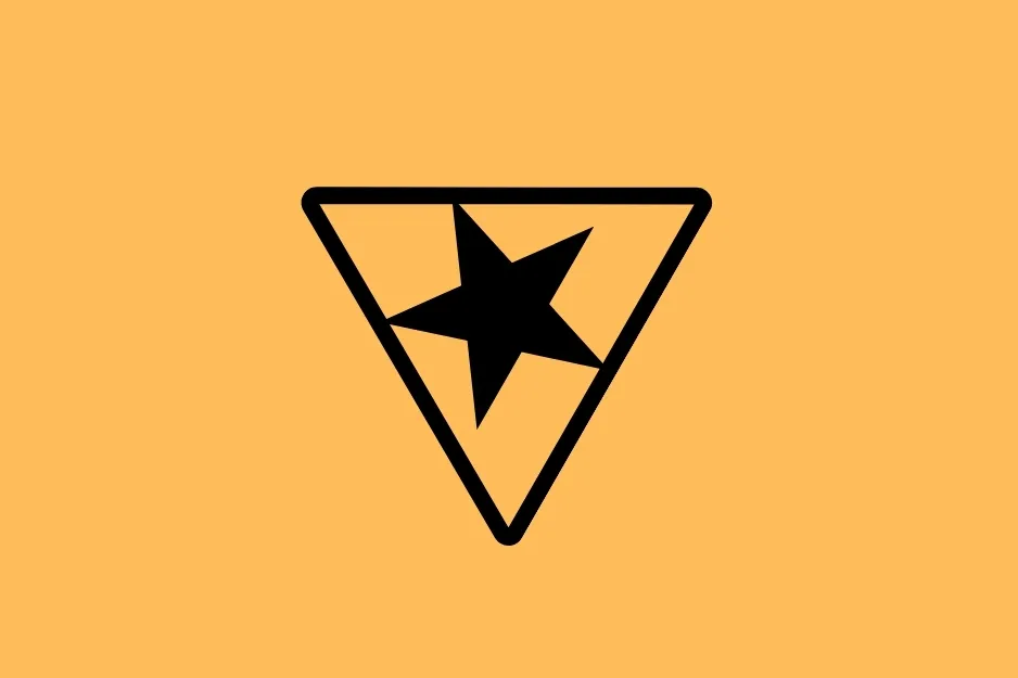 A black star inside a black outlined triangle on an orange background, asking which shape is next in the sequence.
