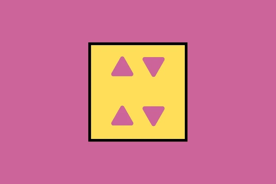 The picture shows a yellow square with four purple triangles, two pointing up, two pointing down, for a paper folding problem.