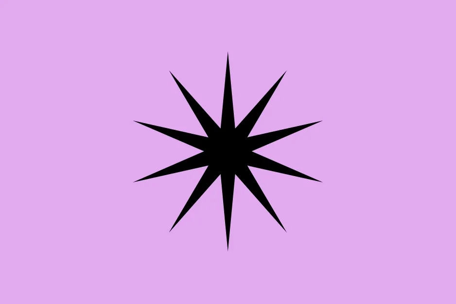 A black 9-point star shape on a light purple background. Find which shape does not belong in the group.