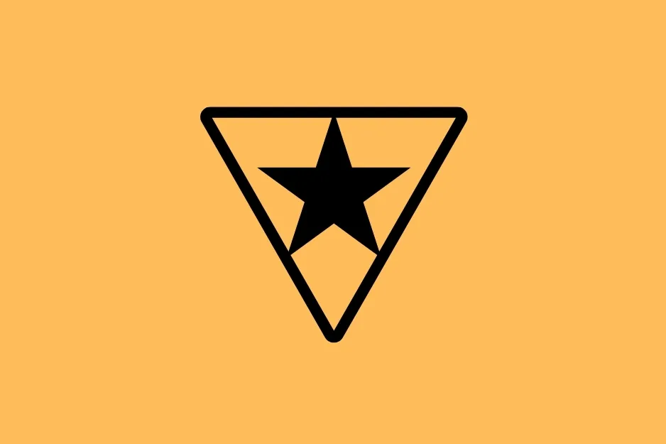 Black star within an upside-down triangle on a pale orange background. Which shape is next in the sequence? C.