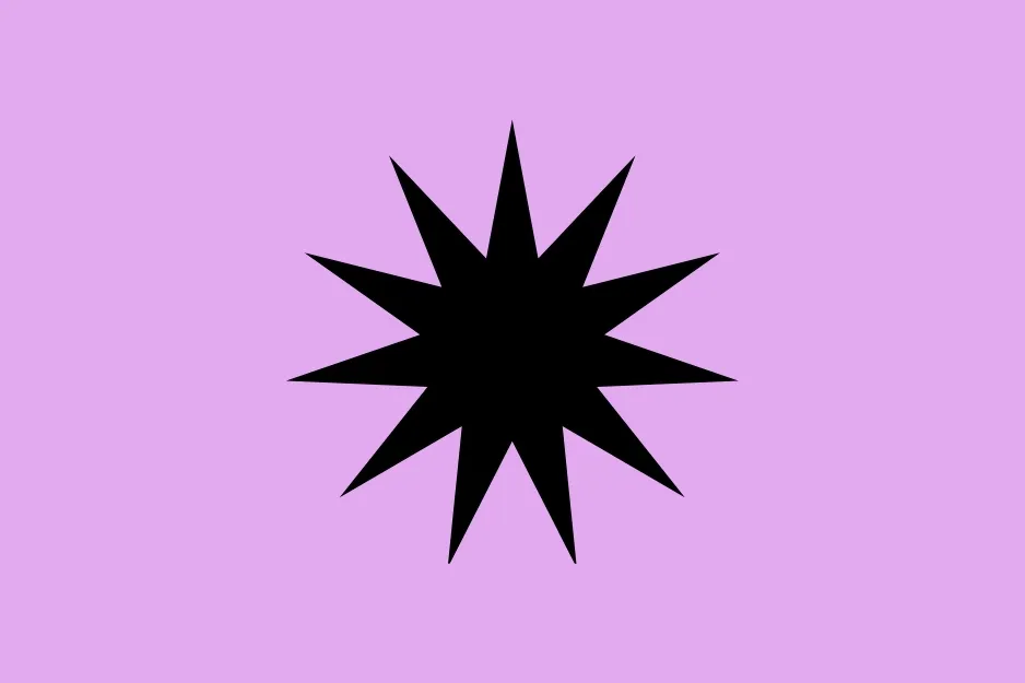 A black spiky shape with ten points on a light purple background. Which shape does not belong in the group?