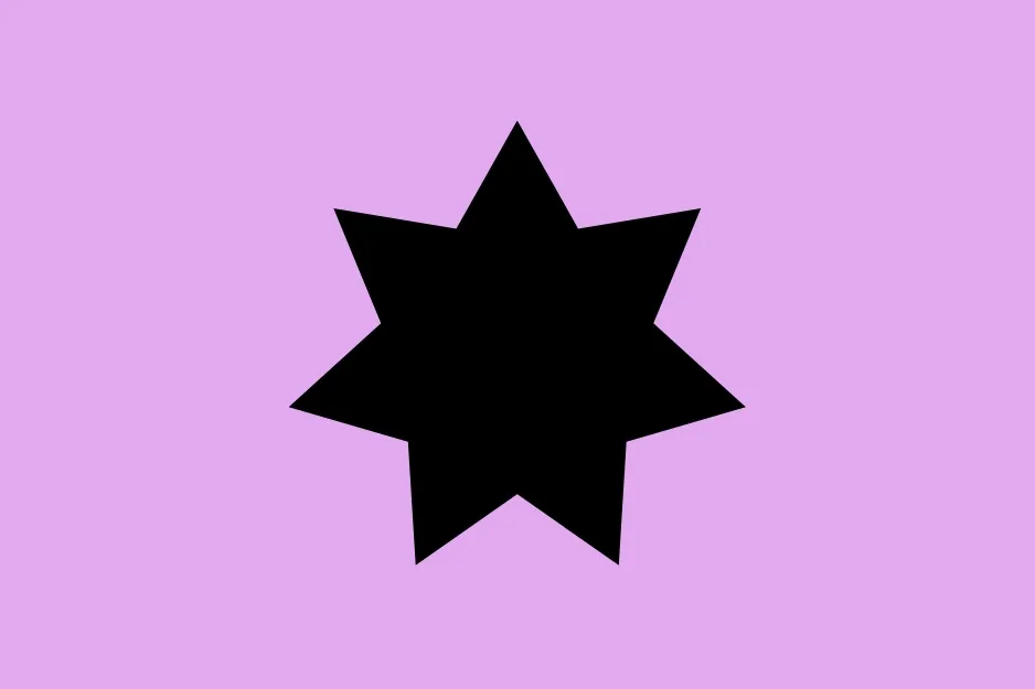 A black seven-pointed star against a solid light purple background. Find which shape does not belong.