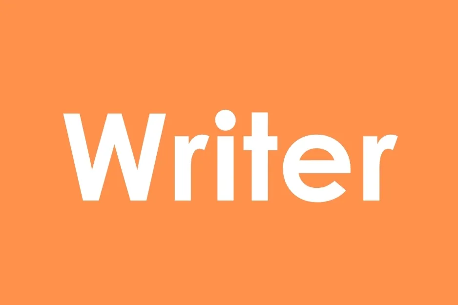 The word "Writer" in bold white text centered on a solid orange background, suggesting an analogy.