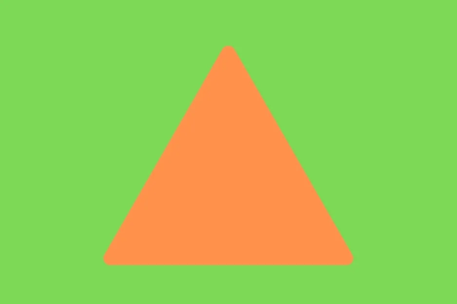 An orange triangle with slightly rounded corners centered on a solid light green background. Helps determine which shape fills the empty space.