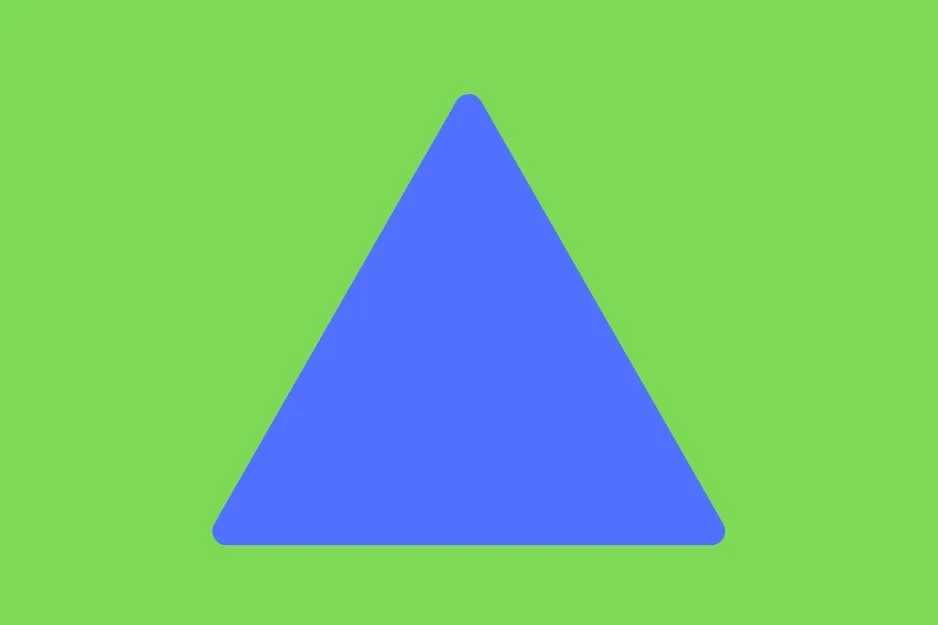 A blue upward-pointing triangle with slightly rounded corners on a plain green background. This shape should fill in the empty space.