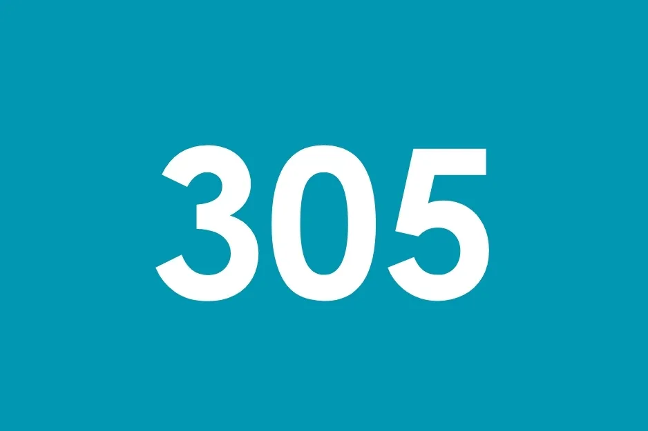 The number 305 in bold white font against a solid teal background. Puzzles: Which number should come next in the sequence?