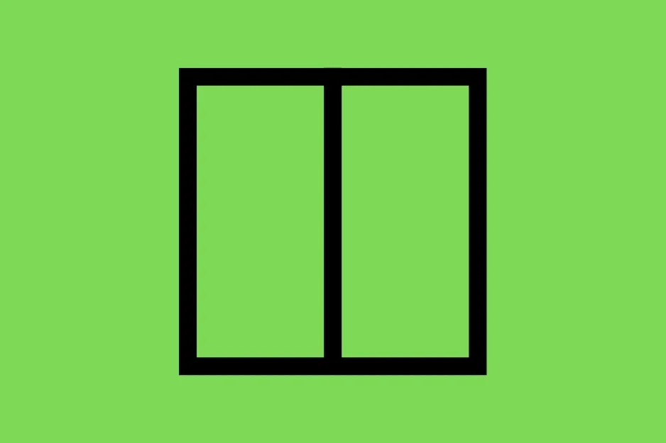 A vertical black line dividing a green rectangle in half, illustrating a shape for a matrix puzzle.