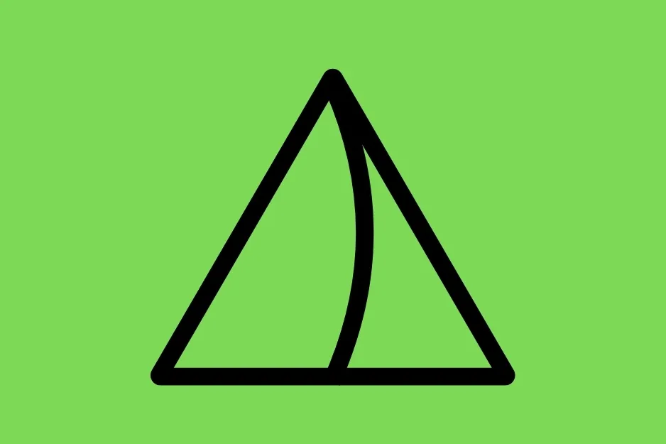 A black outline of a triangle with a curved line splitting it, on a light green background, suggesting a shape for a matrix.
