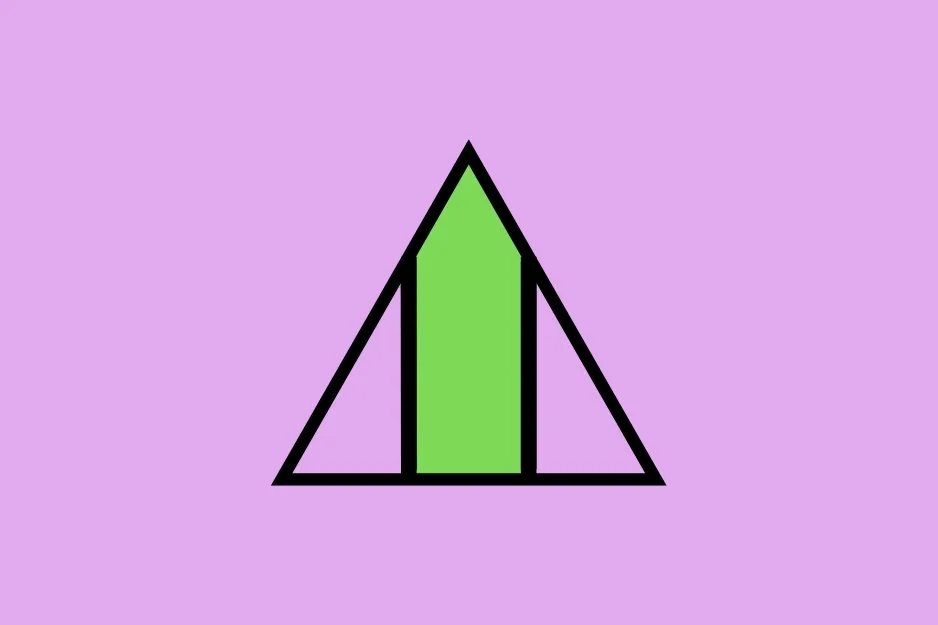A large outlined triangle with a smaller, green, upward-pointing arrow-like shape in the center. Which shape does not belong?