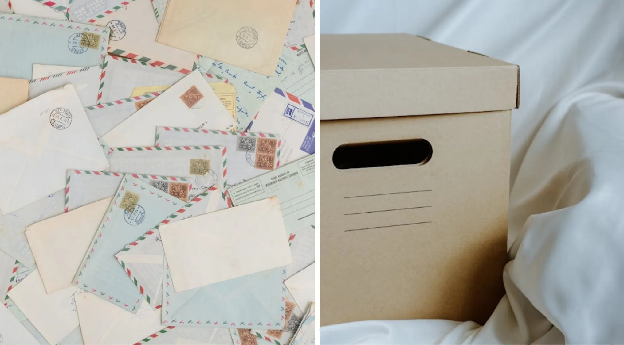 Guess The Word: A collection of mail and a storage box, perfect for combining concepts in a word puzzle.