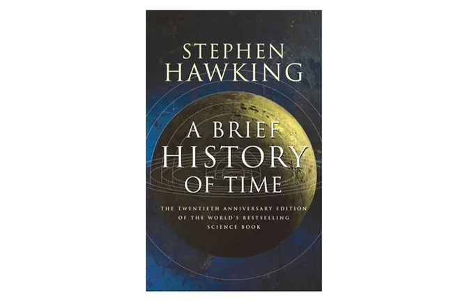 The book cover for A Brief History of Time by Stephen Hawking, a popular book to reread for science enthusiasts.