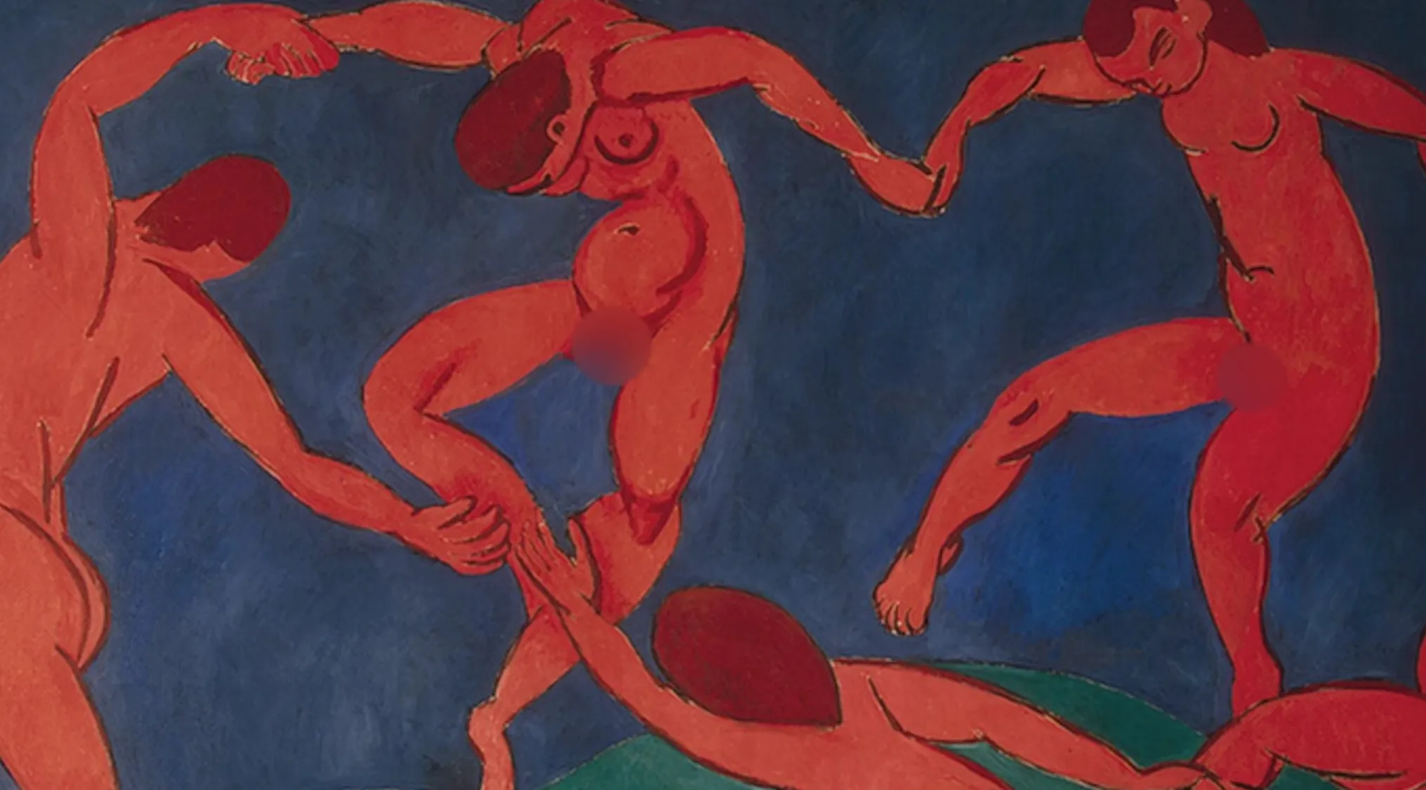 The Dance by Henri Matisse, a painting of five red-figured dancers against a blue sky and green hill. Trivia night question.