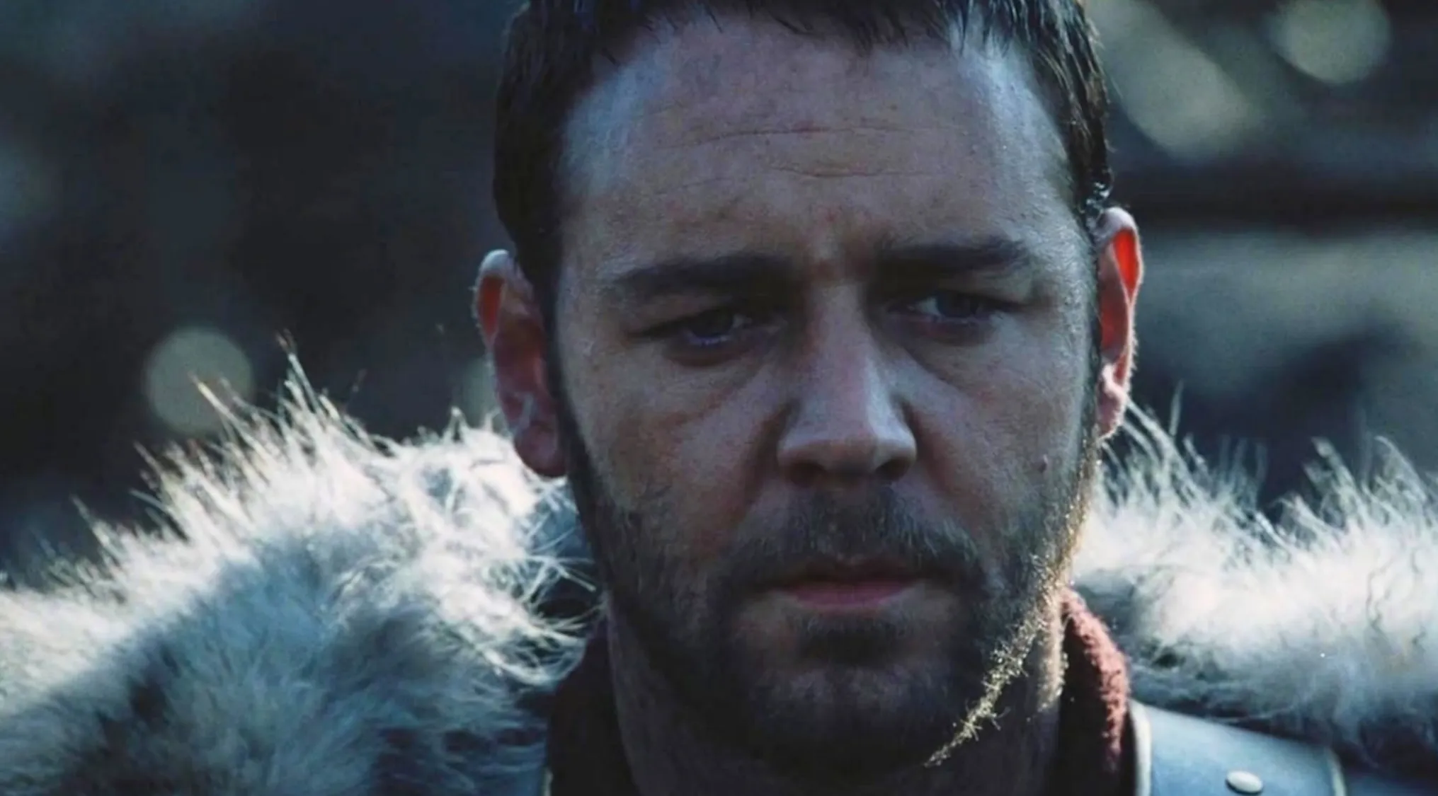 Movie Quiz: Close-up of Russell Crowe as Maximus in Gladiator, a Roman general.