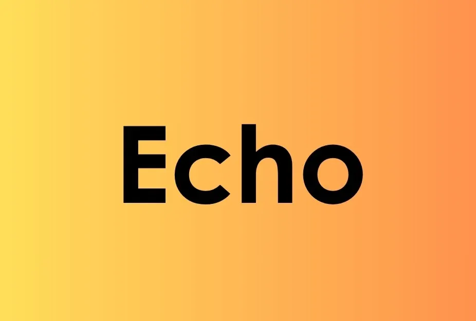 The word "Echo" in bold black letters on a vibrant yellow and orange gradient background, highlighting the keyword.