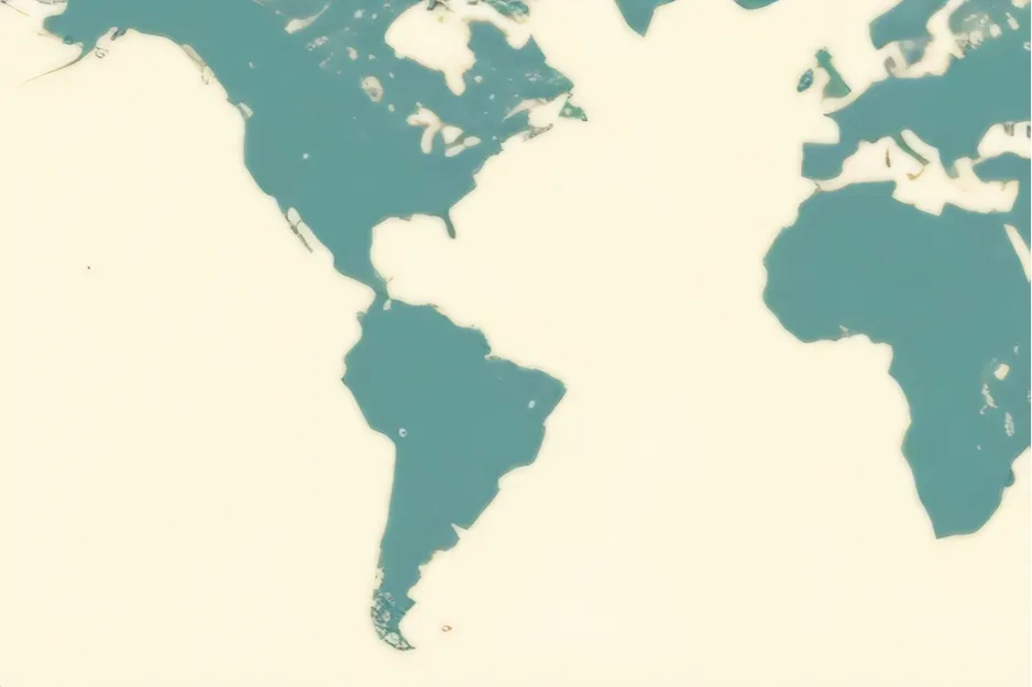 A world map highlighting South America in teal against a cream background. Locate South America on the world map.