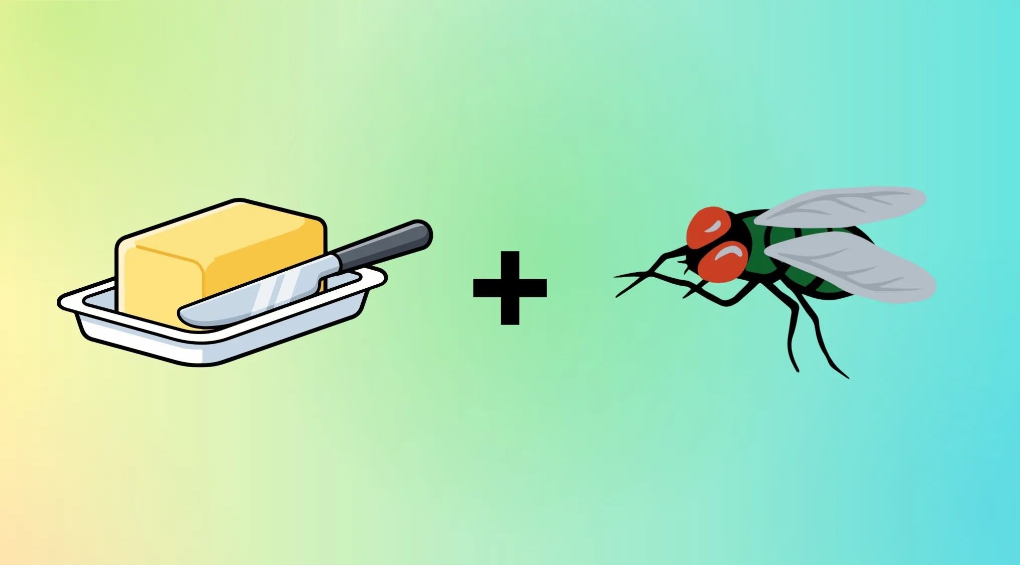A rebus quiz showing butter in a dish with a knife plus a fly on a gradient background. What word is being hinted at here?