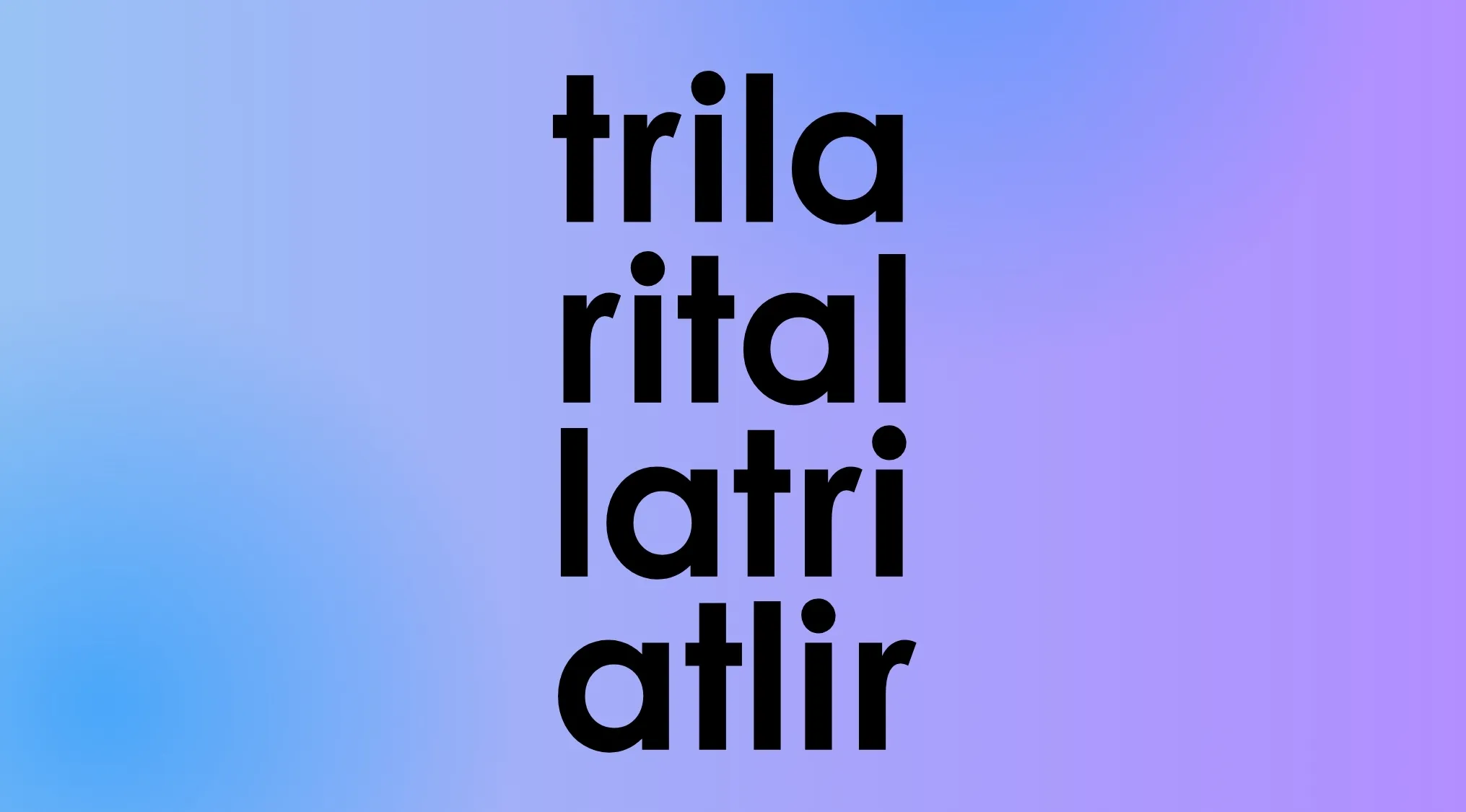 Rebus Quiz: black scrambled letters trila, rital, latri, atlir on a blue and purple gradient background, hinting at food.