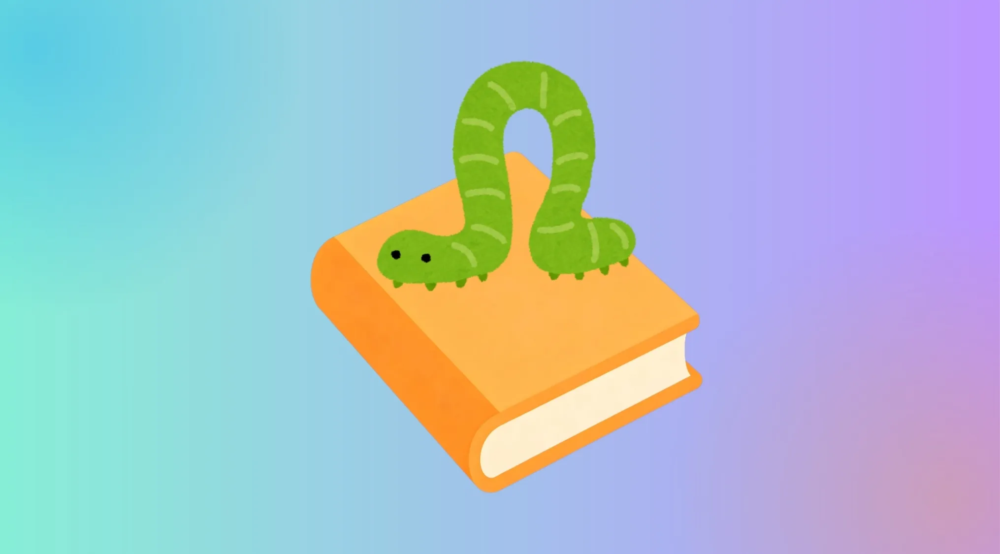 A playful illustration for a Rebus Quiz, showing a bright green caterpillar perched on an orange book.