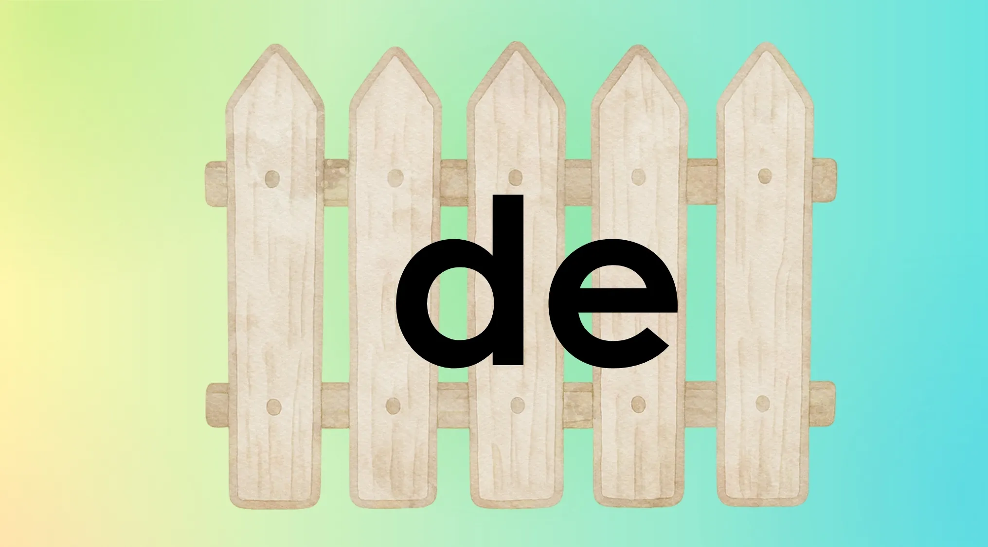 A rebus quiz image with the letters "de" written in black over a light brown wooden fence. What word is coded?