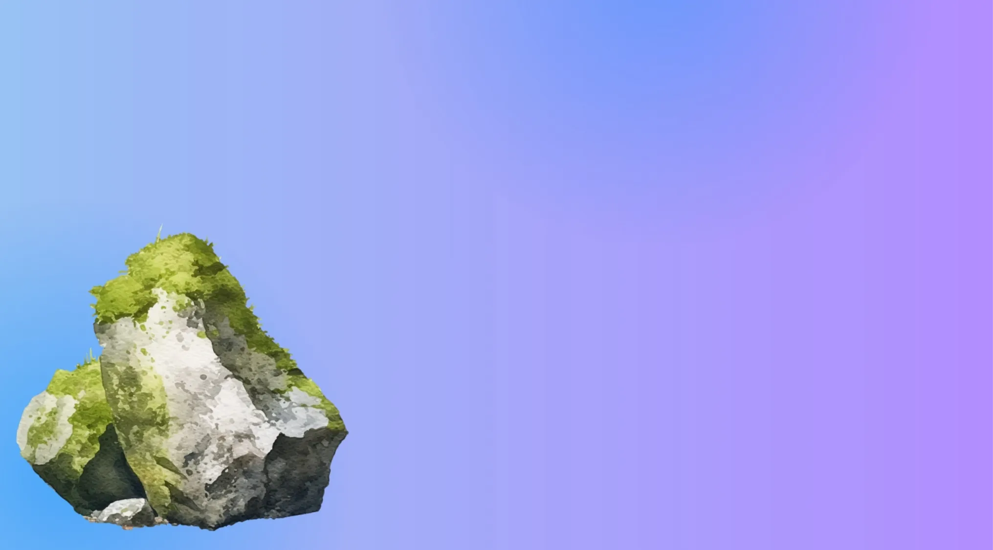 A Rebus Quiz image with a moss-covered rock against a blue and purple gradient background. What word is coded?