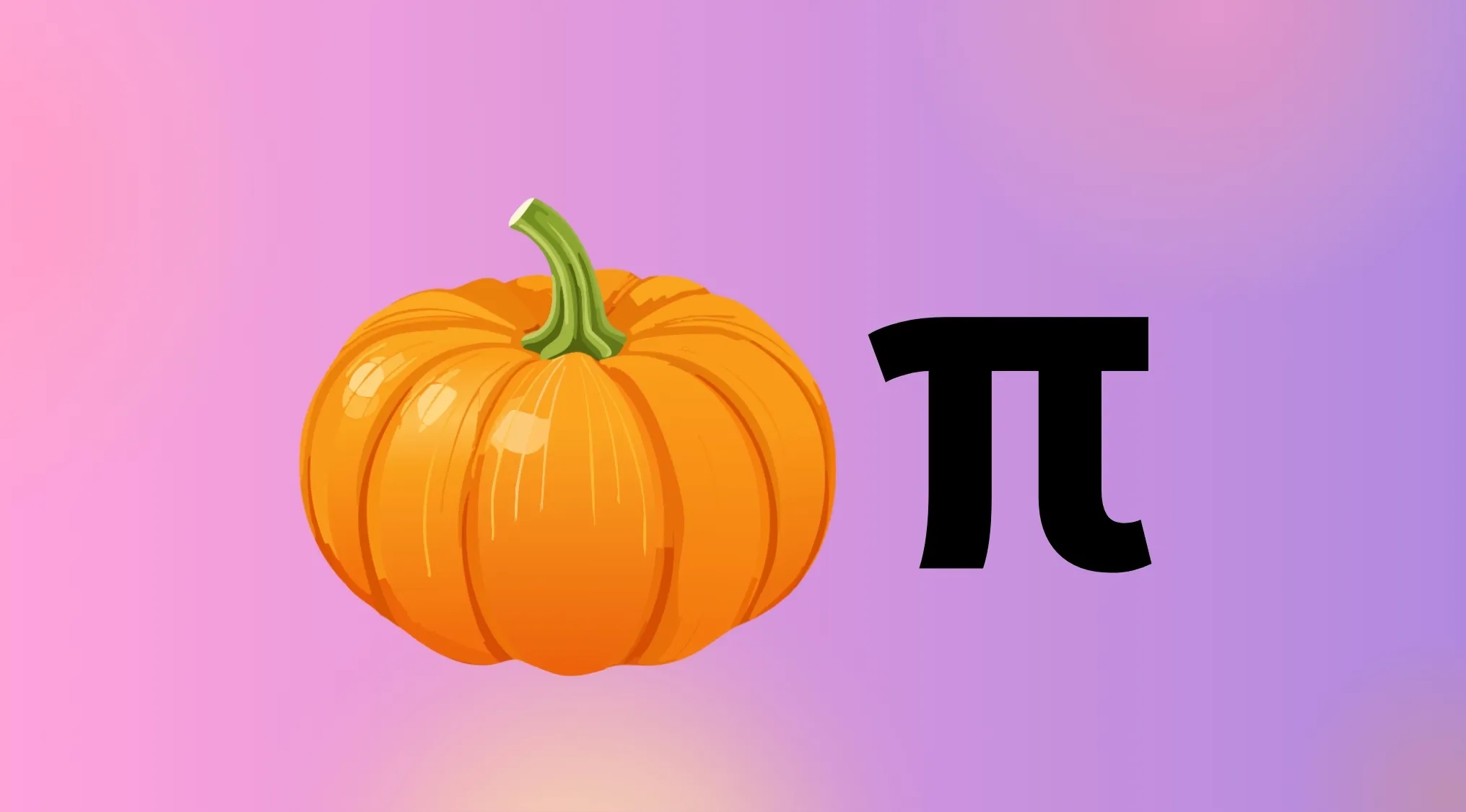 Rebus quiz image featuring a pumpkin next to the Greek letter Pi on a purple and pink gradient background.