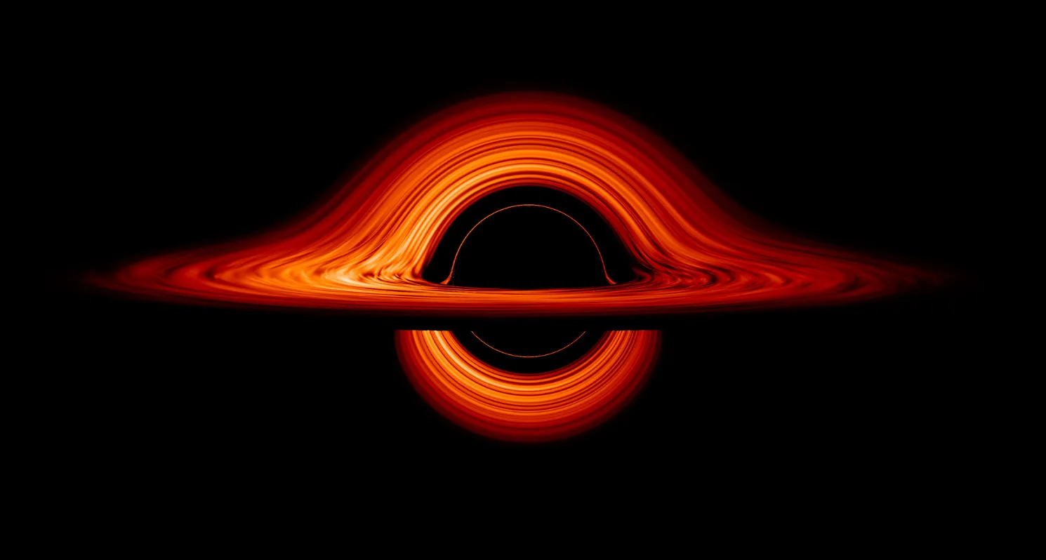 A stunning visual representation of a black hole with a bright, swirling orange-red accretion disk, illustrating General Knowledge.