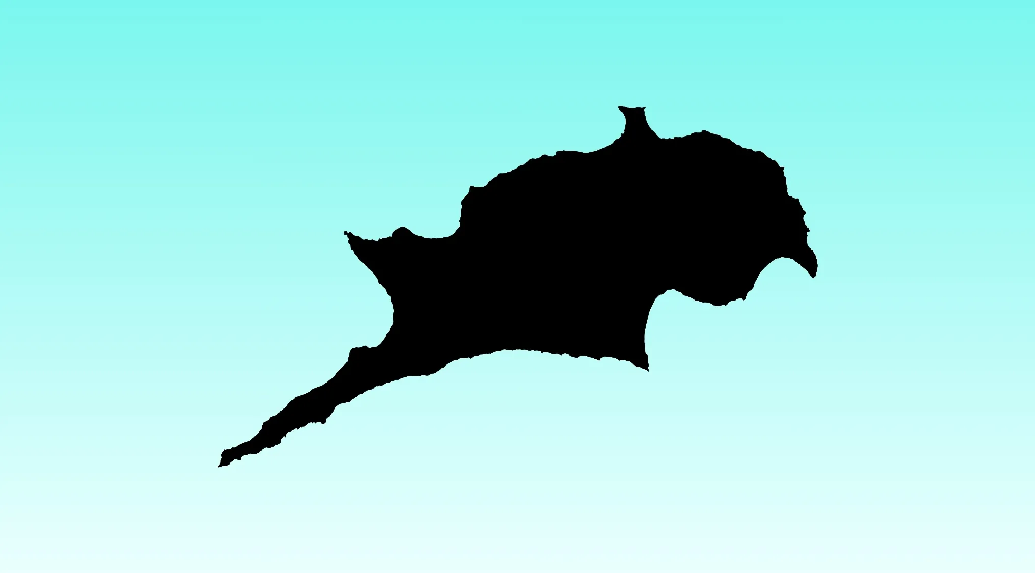 A black silhouette of a country outline against a light blue gradient background for a geography challenge.