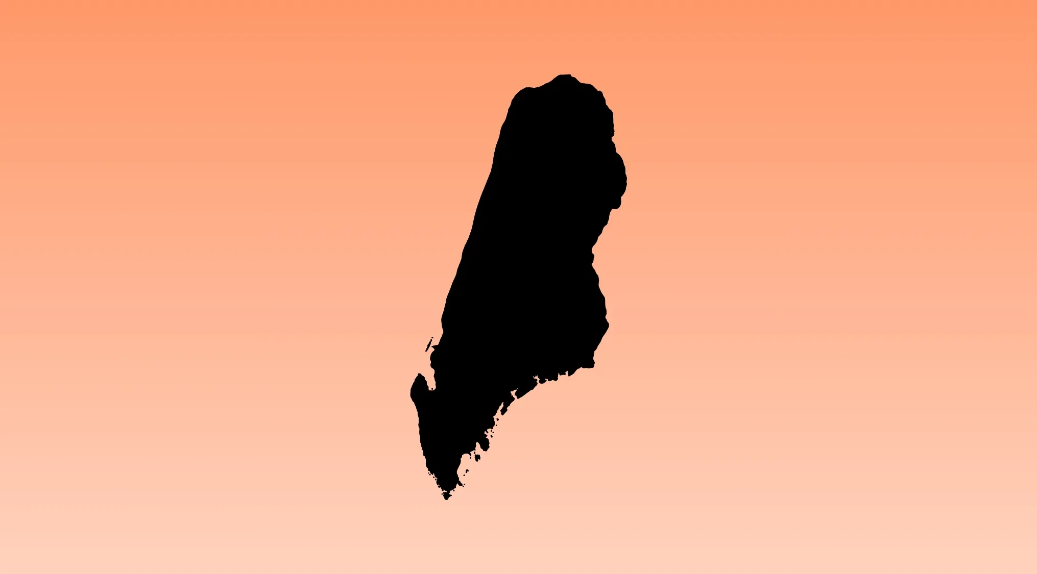A black silhouette of a rotated country map, possibly Chile, on an orange background, challenging viewers to guess the country.