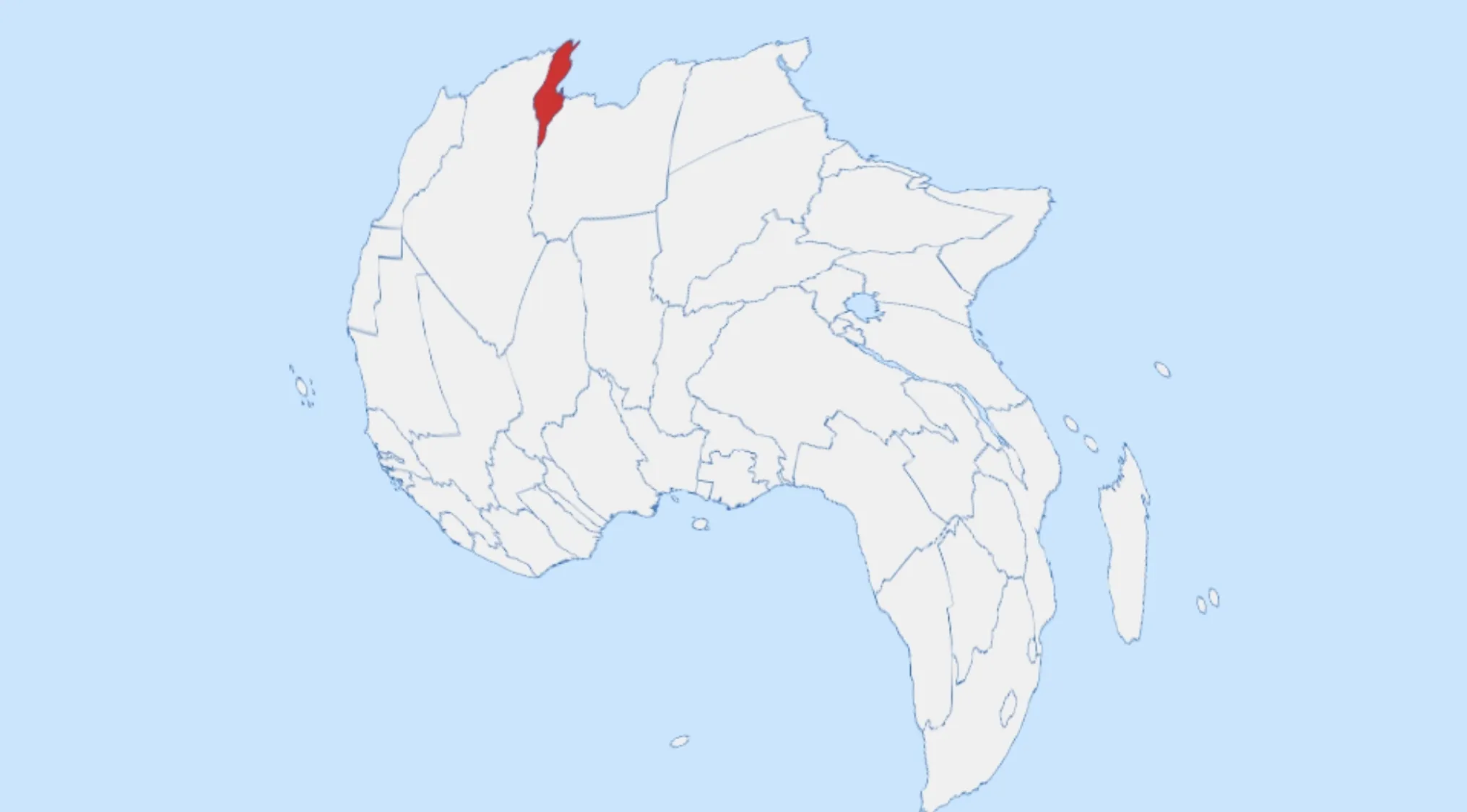 A map of Africa with a North African country highlighted in red. Guess the country from the crazy map challenge.