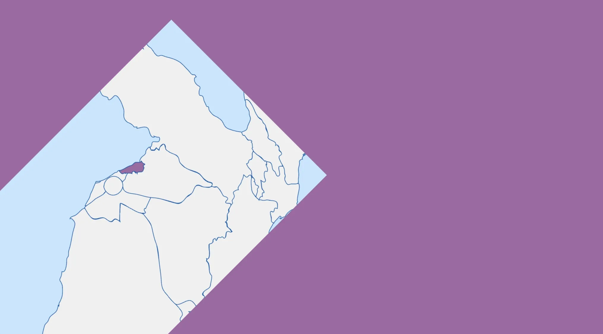 Sliced map portion showing a purple highlighted country bordered by light blue oceans, part of a Guess The Country challenge.