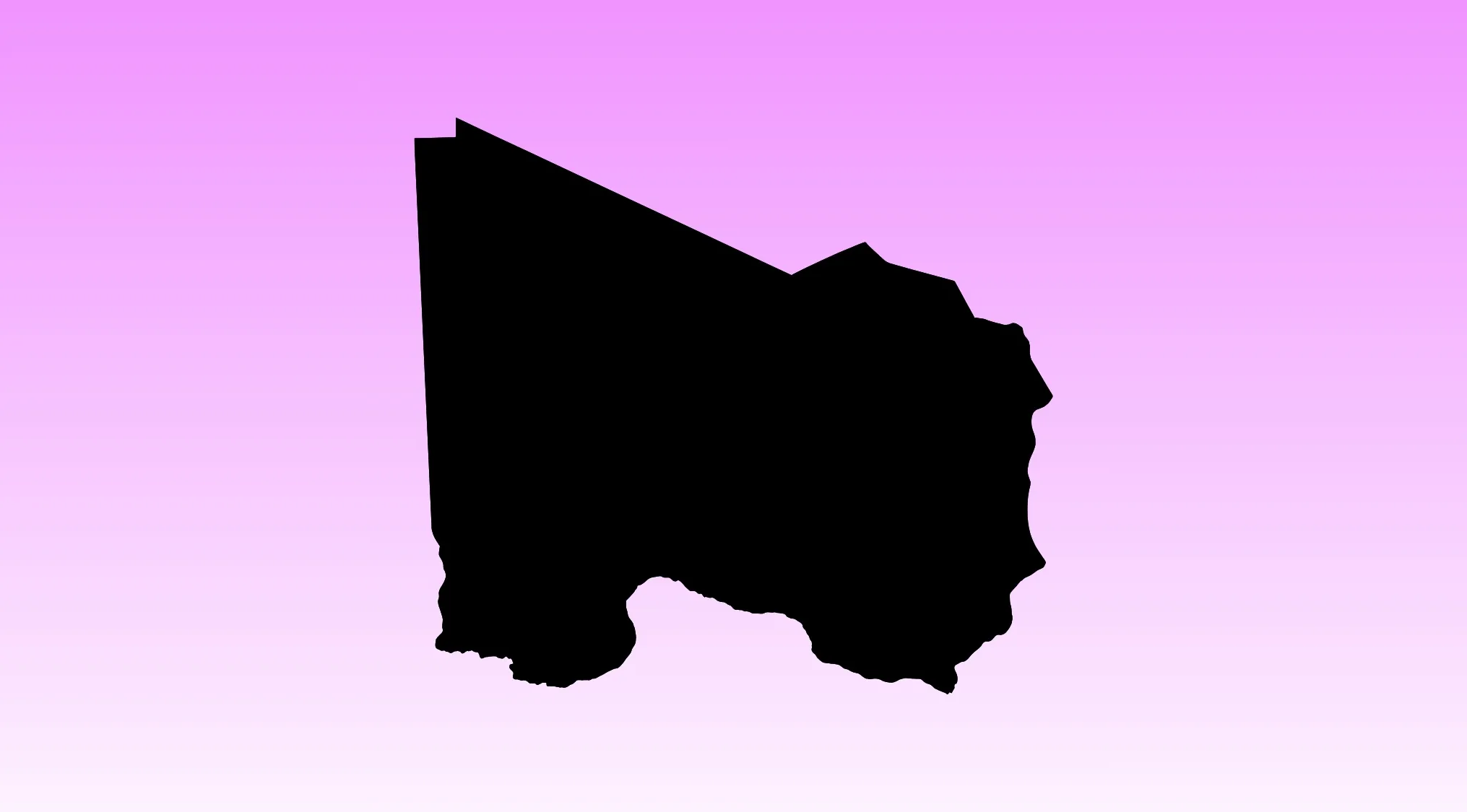 A black country outline on a purple gradient background. Geography Challenge: Guess The Country from this crazy map.