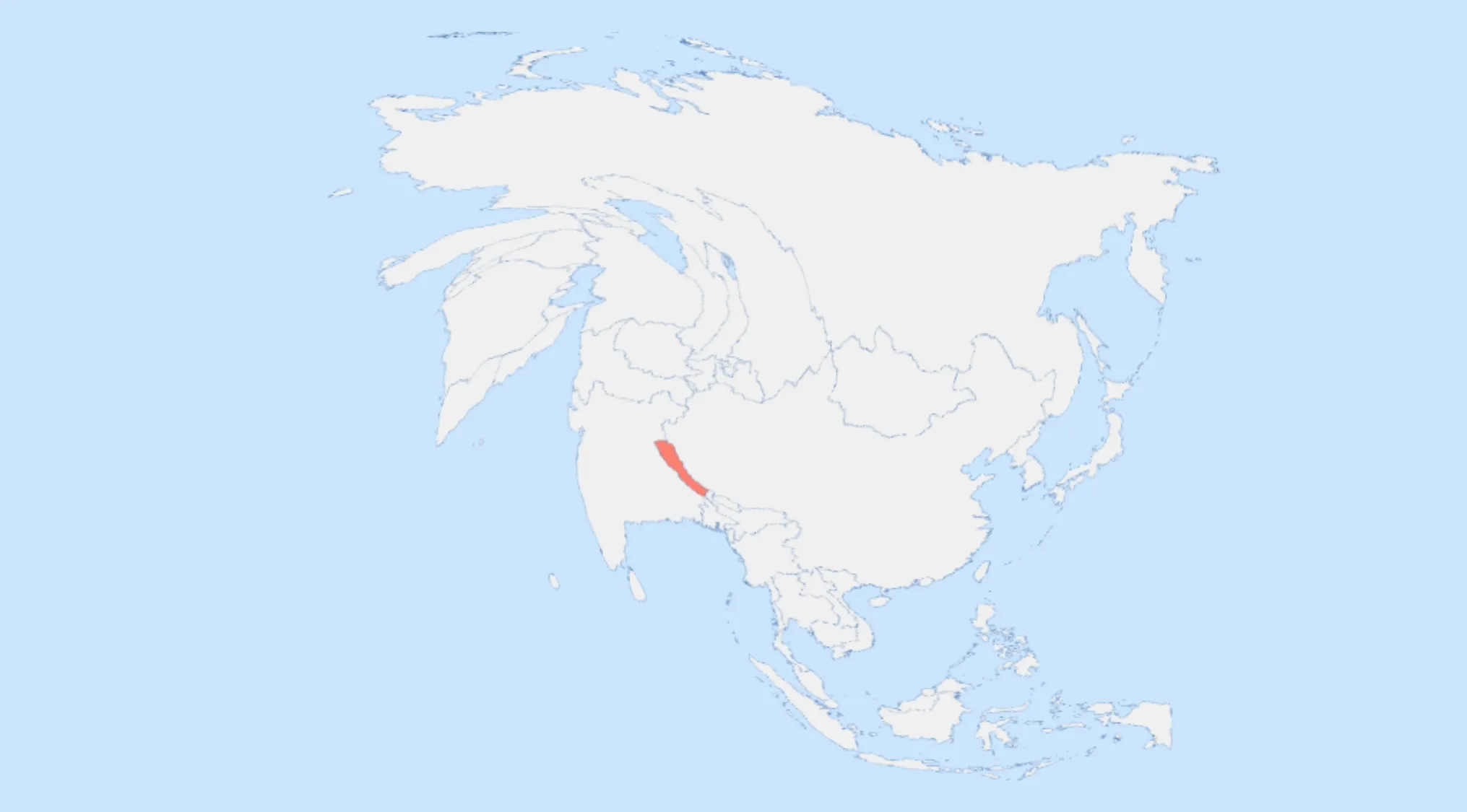Geography Challenge map showing Nepal highlighted in orange, inviting users to guess the country.