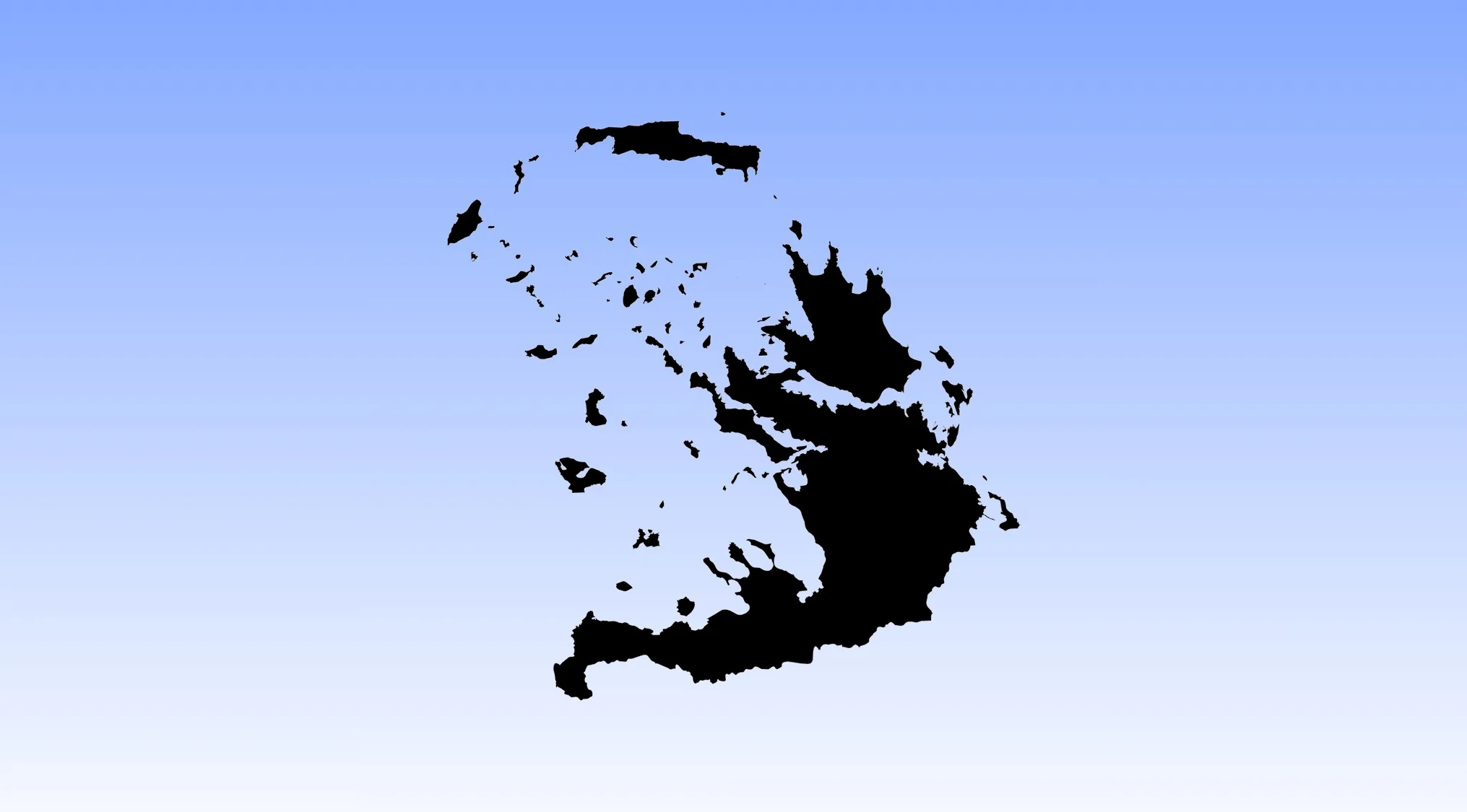 A Geography Challenge: Guess the Country from this rotated black outline map against a blue gradient background.