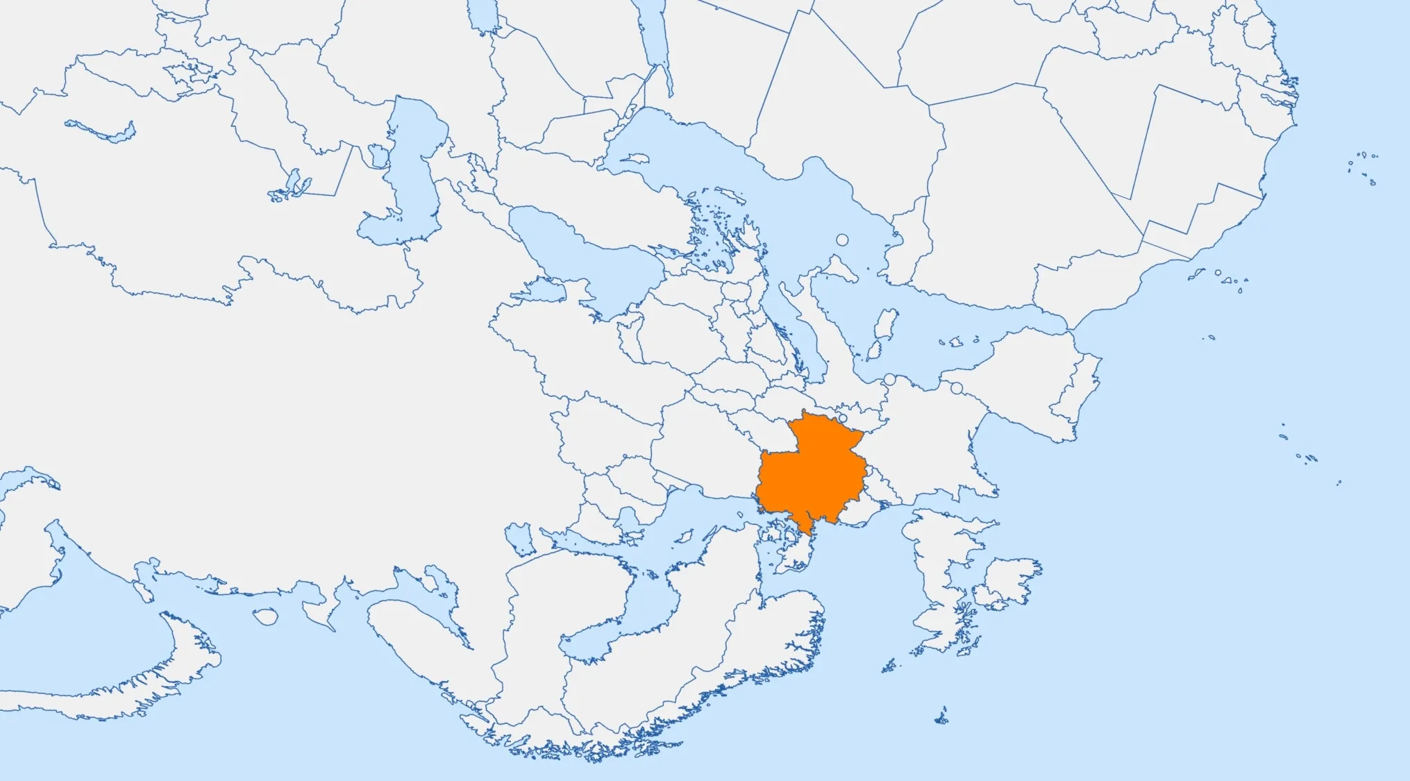 Map of Europe and Asia with a country highlighted in orange for a Geography Challenge, guess the country.