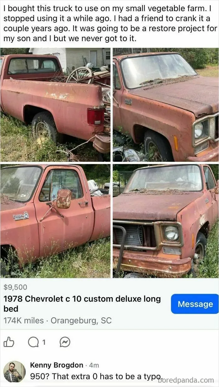 Dude Thinks His Beat Up, Non Running Custom Deluxe Long Bed Is Worth What A Nice Running/Driving Short Bed Is
