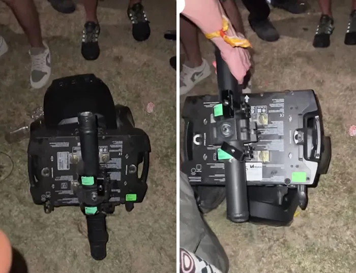 A massive light fixture falling on a festivalgoer and leaving her injured