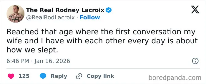 Humorous married life tweet about daily talks of sleep with wife