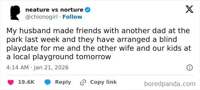 Funny marriage tweet about blind playdate arranged by husband