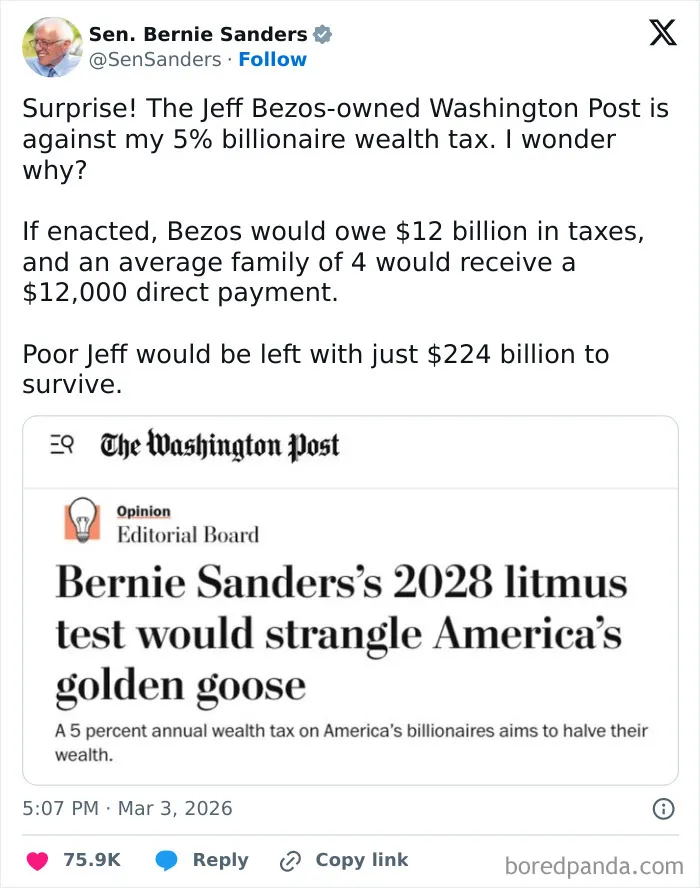 News Flash! Billionaire Owned Newspaper Comes Out Against Taxing Billionaires