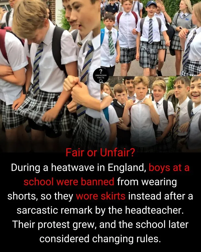 Boys wearing skirts as part of a protest against uniform rules during a heatwave, revealing interesting facts.