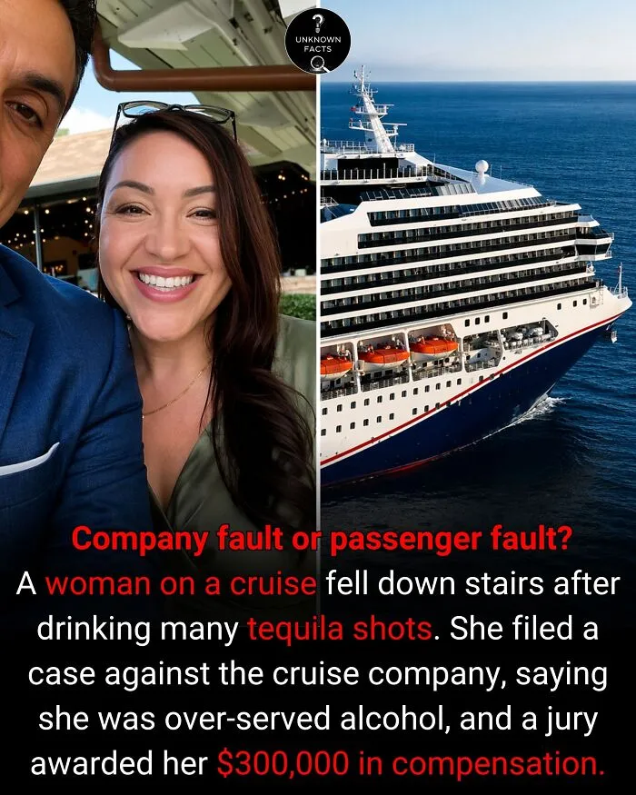 A surprising fact: a woman and cruise ship, illustrating a story about liability and an interesting facts award.
