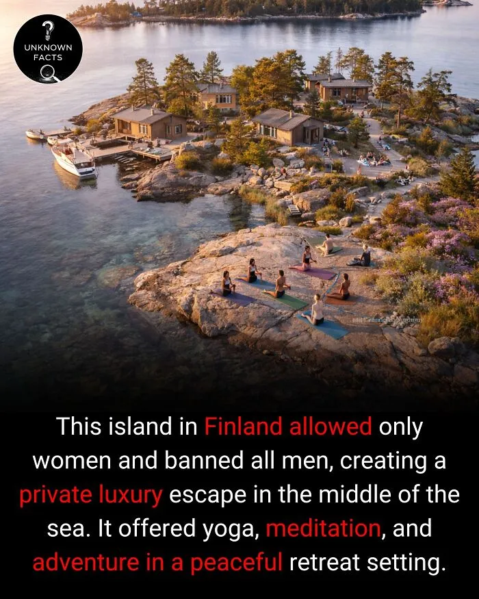 Aerial view of a Finnish island luxury retreat for women, featuring yoga and interesting facts about unique escapes.