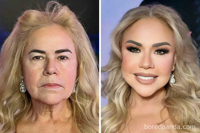 Antes y después compartido por una maquilladora