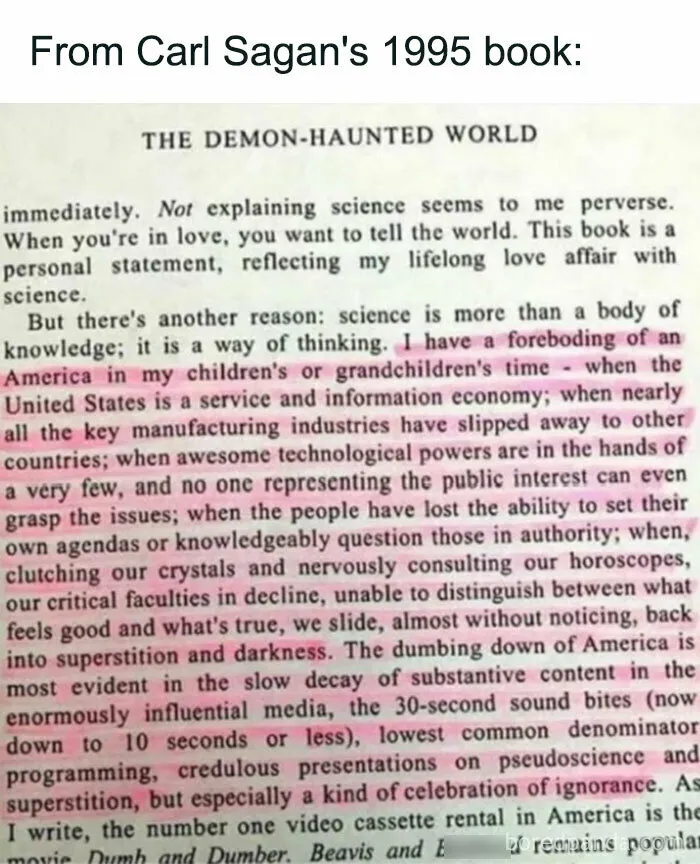 Incredible Foresight By Carl Sagan, And Terrifying