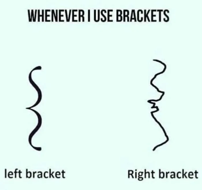 Funny brackets meme showing left and right bracket faces from random memes