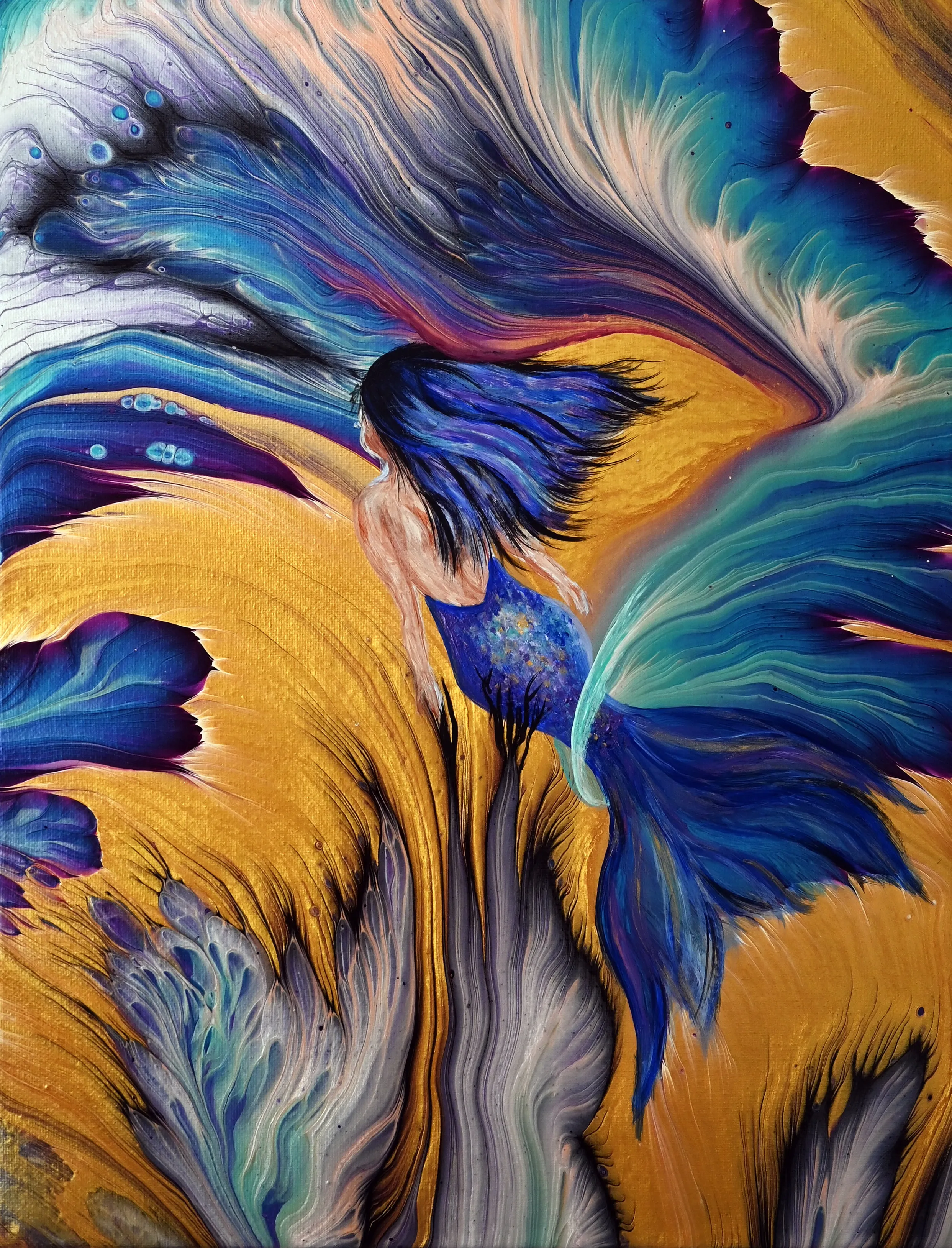I Saw A Mermaid In This Pour Painting… So, I Painted Her 🧜‍♀️🎨