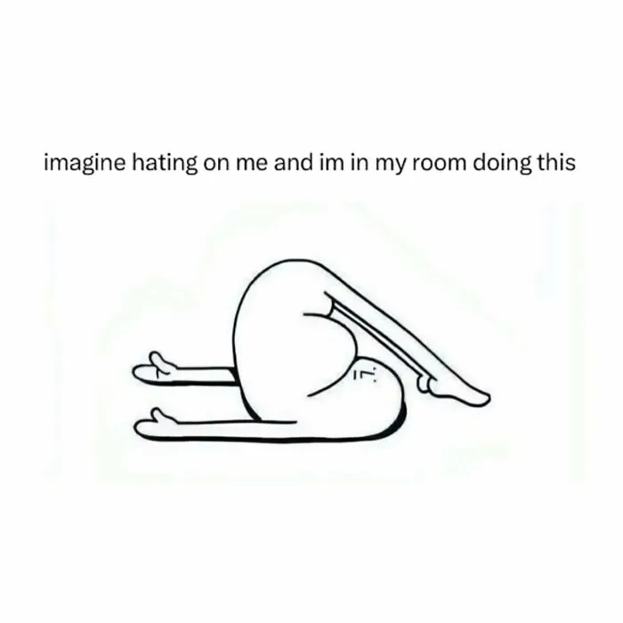 Cartoon figure doing a yoga pose with caption about ignoring haters couple memes
