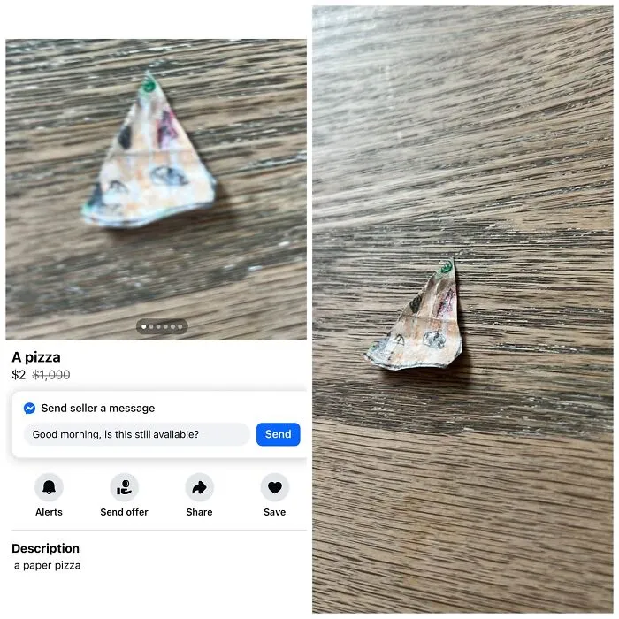 Small paper pizza slice listed on Facebook Marketplace