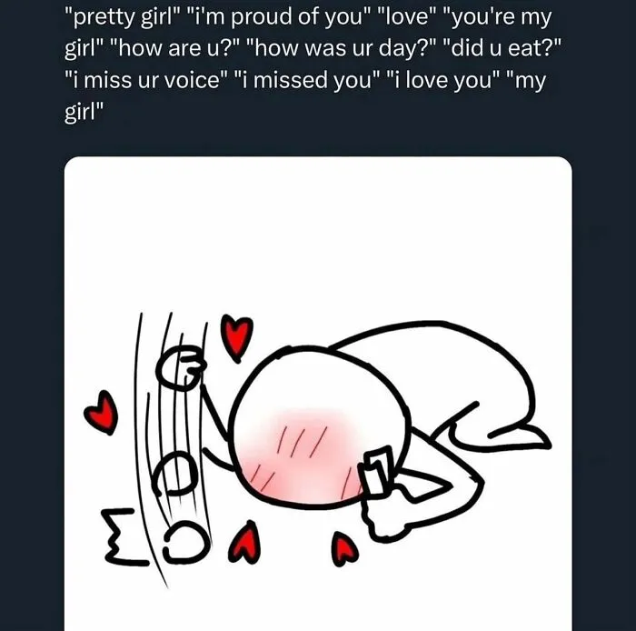 Cartoon character blushing and excited while talking on phone with romantic couple memes
